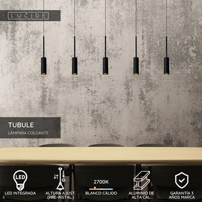 Lucide TUBULE - Lámpara colgante - LED - 5x7W 2700K - Negro